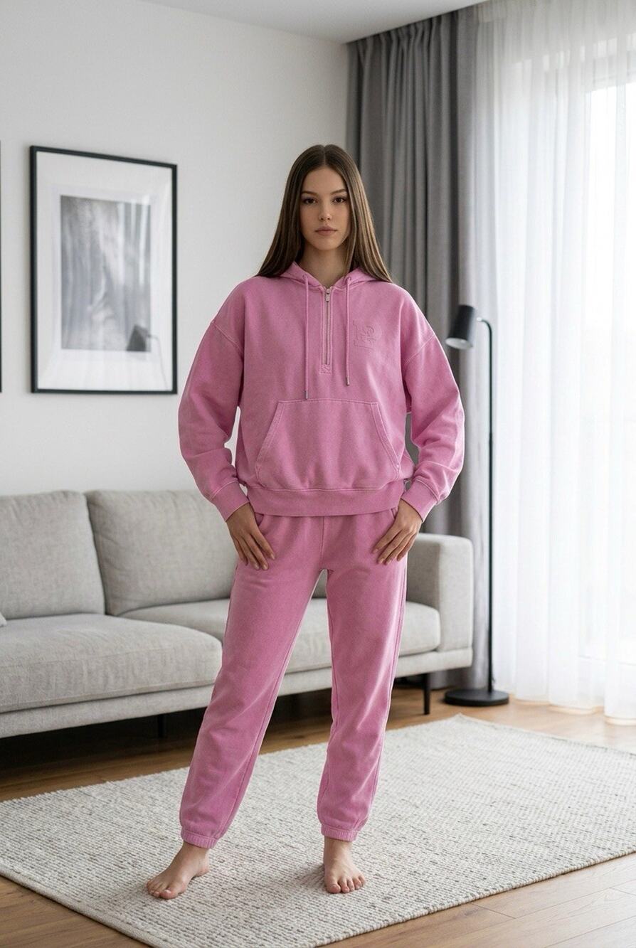 NWT Victoria's Secret PINK 1/4 Zip Pink Hooded Pullover Sweatshirt Sz. XL Chrty